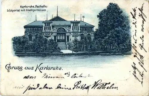 Gruss au Karlsruhe - Festhalle - Litho -18476