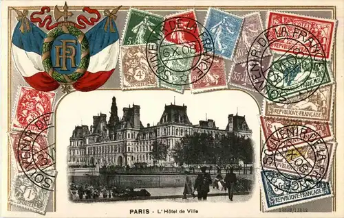 Paris - L Hotel de Ville - Litho Prägekarte -17200