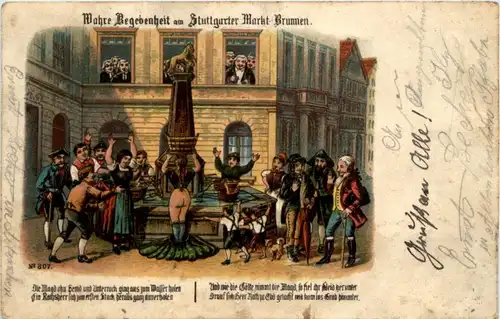 Stuttgart - Markt Brunnen Litho -22972