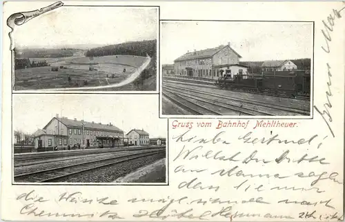 Gruss vom Bahnhof Mehltheuer .- Rosenbach - Litho -18870