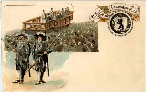 Appenzell Gruss von der Landsgemeinde - Litho - Prägekarte -197906