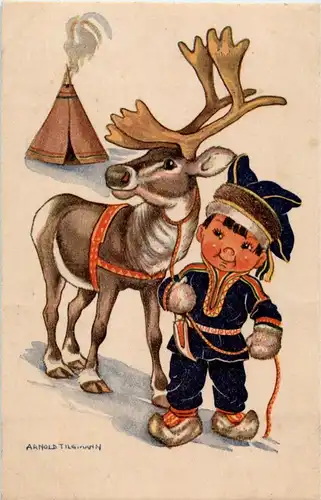 Lappland - Kind mit Rentier - Sign. Tilgmann -28026