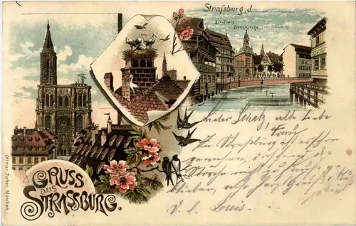 Gruss aus Strassburg - Litho -27858