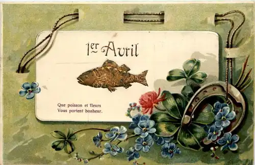 1er Avril - Litho - Prägekarte -103808