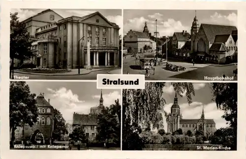 Stralsund - Theater, Hauptbahnhof, Knieperwall mit Kniepertor, St.-Marien-Kirche -300064