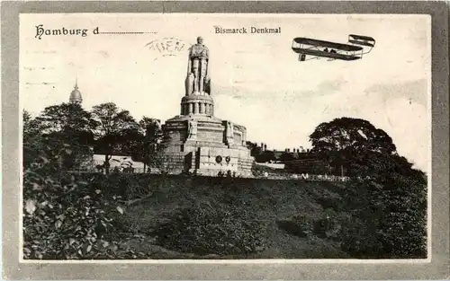 Hamburg - Bismarck Denkmal mit Flugzeug -36750