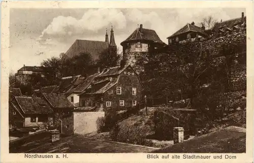Nordhausen - Blick auf alte Stadtmauer und Dom -300294