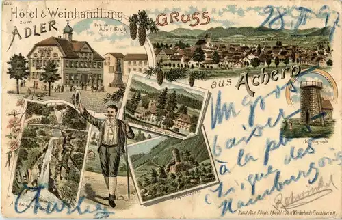 Gruss aus Achern - Weinhandlung zum Adler - Litho -33002