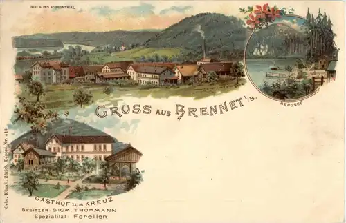 Gruss aus Brennet - Gasthof zum Kreuz - Litho -33150
