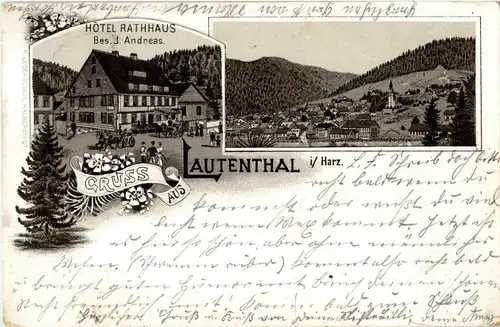 Gruss aus Lautenthal - Hotel Rathhaus - Litho 1897 -33600