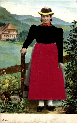 Trachten - Schwarzwald - Prägekarte mit Seide -35562