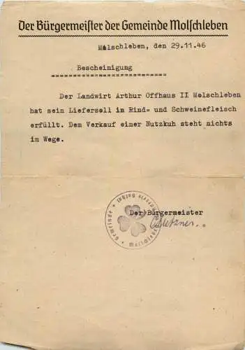 Gotha - Der Bürgermeister der Gemeinde Molschleben - Bescheinigung -301420