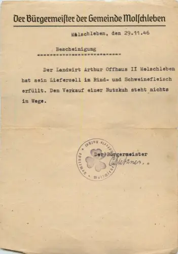 Gotha - Der Bürgermeister der Gemeinde Molschleben - Bescheinigung -301420