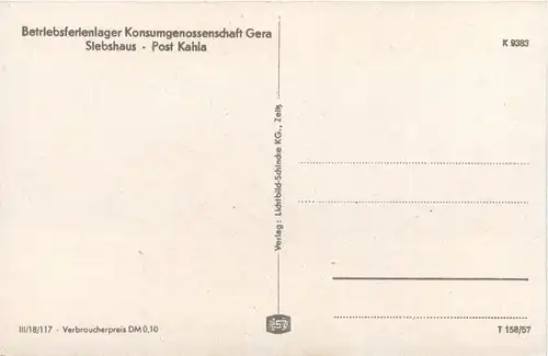 Kahla - Beriebsferienlager Konsumgenossenschaft Gera - Siebshaus - Post Kahla -301216