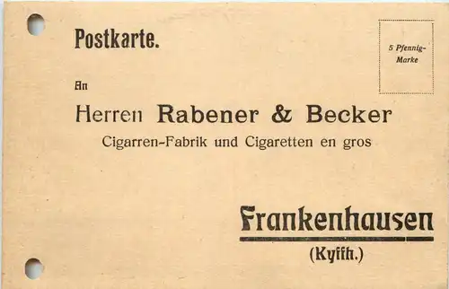 Kyffhäuser/Thür. - Frankenhausen Zigarrenfabrik Rabener u. Becker -301846