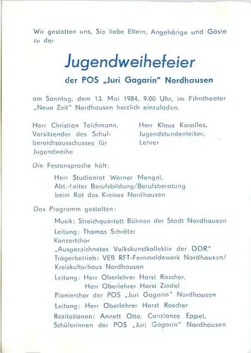 Nordhausen - Karte zur Jugendweihefeier -300864