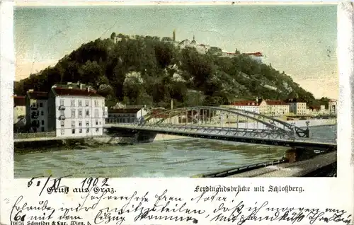 Graz/Steiermark - Ferdinandsbrücke mit Schlossberg -304178