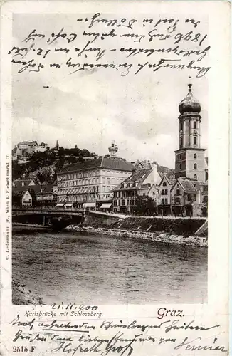 Graz/Steiermark - Karlsbrücke mit Schlossberg -304196