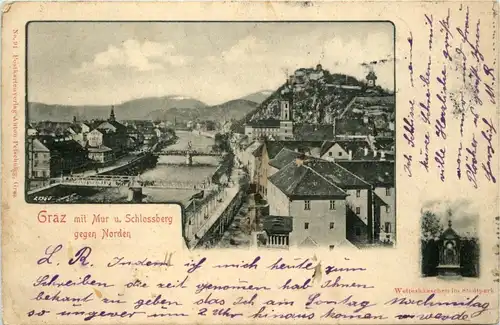 Graz/Steiermark - mit Mur u. Schlossberg gegen Norden -304128