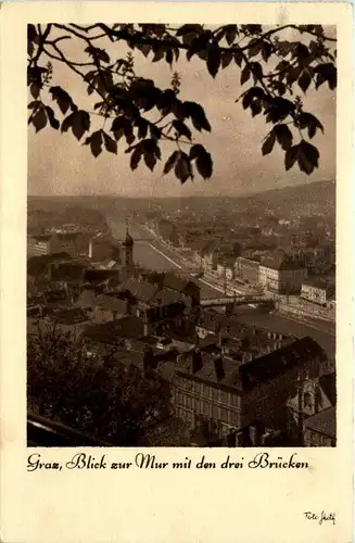 Graz/Steiermark - Blick zur Mur mit den drei Brücken -304234