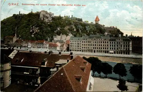 Graz/Steiermark - Schlossberg mit neuem Kloster von Mariahilfer Kirche aus -304604