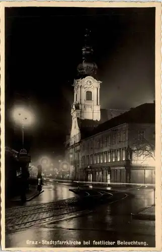 Graz/Steiermark - Stadtpfarrkirche bei festlicher Beleuchtung -304868