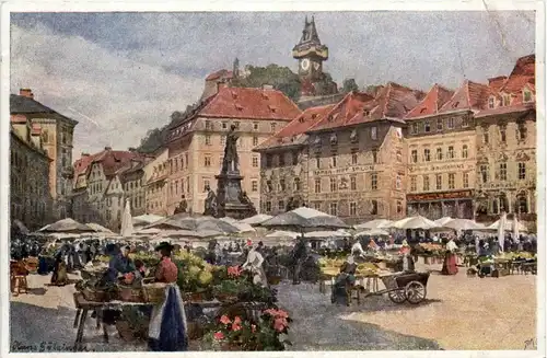 Graz/Steiermark - Hauptplatz mit Schlossberg -304840