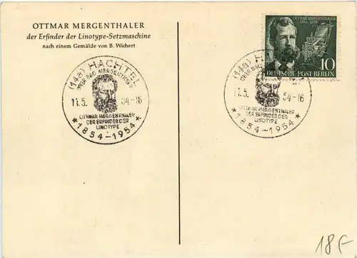 Ottmar Mergenthaler - Erfinder der Linotype Setzmaschine - B. Wichert - Maximumkarte -258236