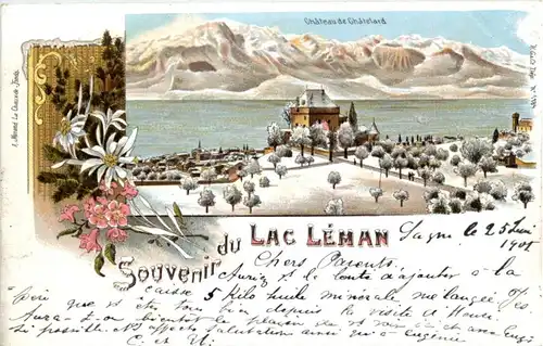 souvenir du Lac Leman - Chateau de Chatelard - hiver - Litho -208636