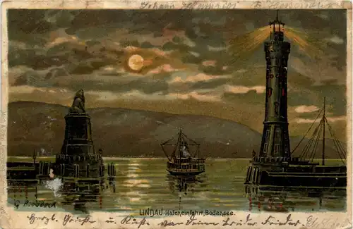 Lindau - Hafeneinfahrt - Litho -260494