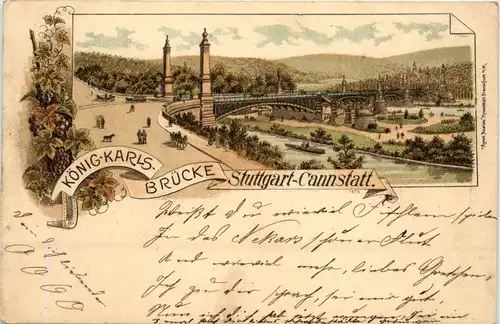 Stuttgart Cannstatt - König Karls Brücke - Litho -260658