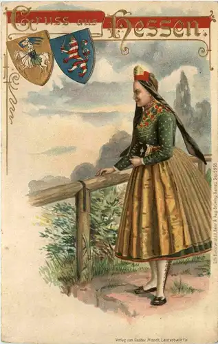 Gruss aus Hessen - Tracht - Litho -259738