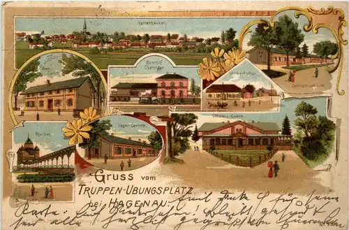Gruss vom Truppenübungsplatz bei Hagenau - Litho -260790