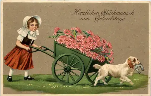 Geburtstag - Kind Hund Prägekarte -260844