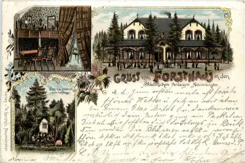 Neumünster - Gruss vom Forsthaus - Litho -255812