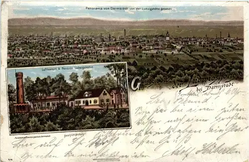 Gruss von der Ludwigshöhe bei Darmstadt - Litho -250982