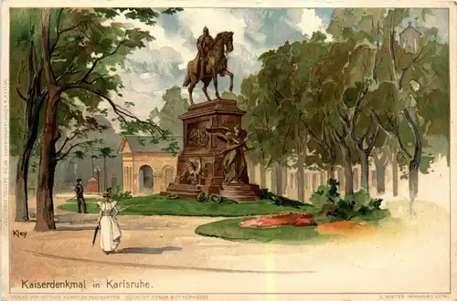 Kaiserdenkmal in Karlsruhe - Litho - Künstlerkarte sign. Kley -251146