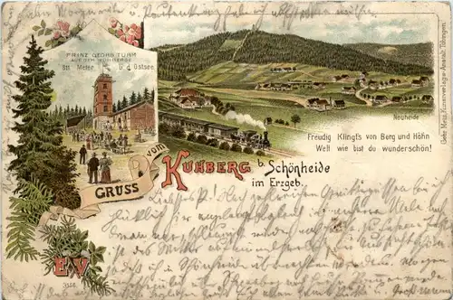 Gruss vom Kuhberg bei Schönheide - Litho -251956