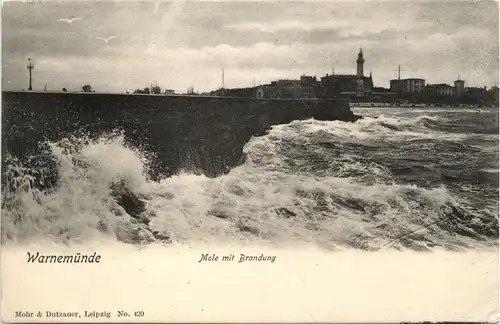 Warnemünde - Mole mit Brandung -252768