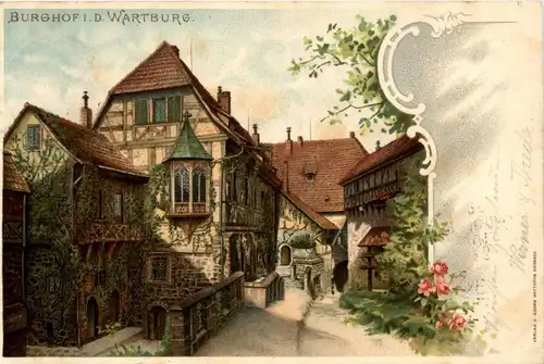Eisenach - Burghof in der Wartburg - Litho -253654