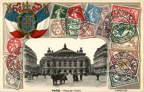 Paris - Place de l Opera - Litho Prägekarte -17198