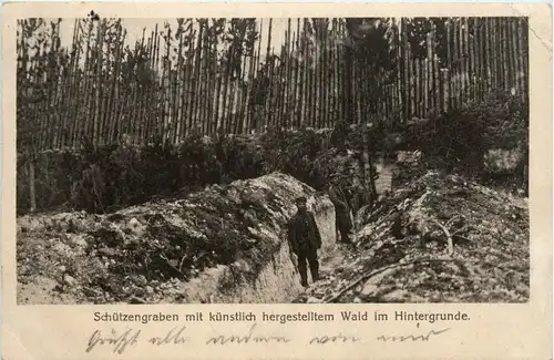 Schützengraben mit Künstlich hergestelltem Wald - Feldpost -246874