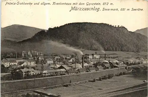 Mürzzuschlag - Phönix-Stahlwerke und allgem. Krankenhaus mit dem Ganzstein -310318