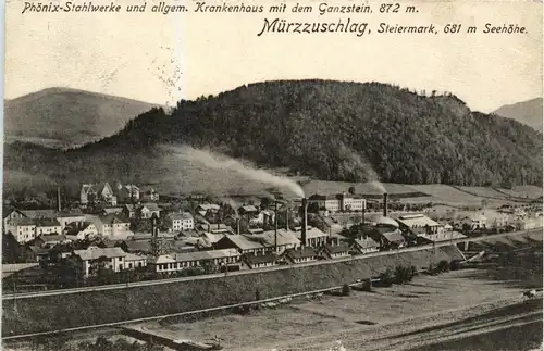 Mürzzuschlag - Phönix-Stahlwerke und allgem. Krankenhaus mit dem Ganzstein -310316