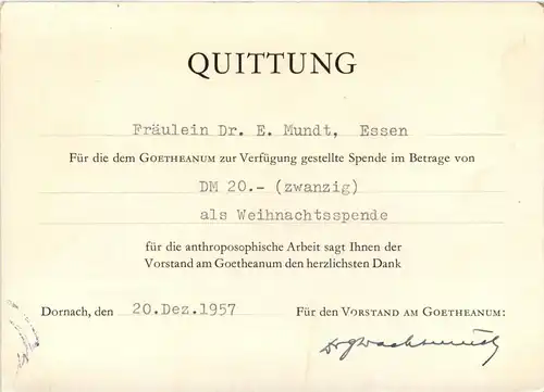 Dornach - Goetheanum - Quittung für Spende -272380