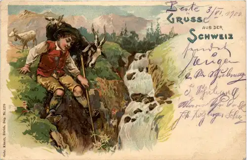 Gruss aus der Schweiz - Litho Ziegen Goat -272918
