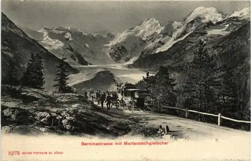 Berninastrasse mit Morteratschgletscher - Postkutsche -272788
