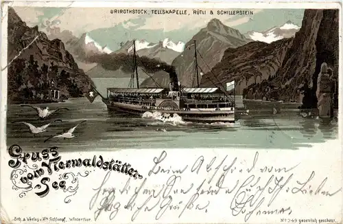 Gruss aus Vierwaldstätter See - Dampfer Stadt Luzern - Litho -272712