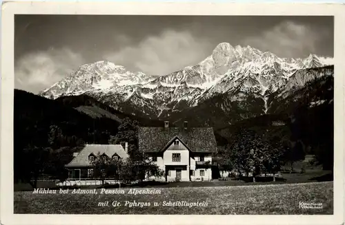 Admont, Mühlau, Pension Alpenheim mit Gr. Pyhrgas u. Scheiblingstein -310816