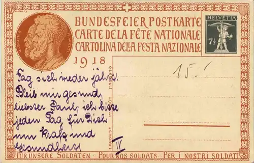 Bundesfeier Postkarte 1918 - Ganzsache -274176